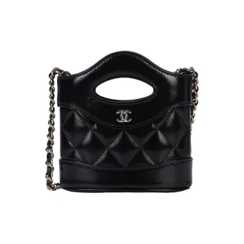 CHANEL Sheepskin French Fries Bucket Bag Shoulder Bag Crossbody Bag Handbag Mini Women's Black