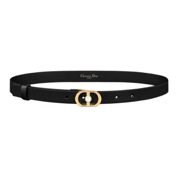 DIOR Resin Pearl Metal Calfskin Brass Aluminum Leather Belts Women's Black Width  2CM