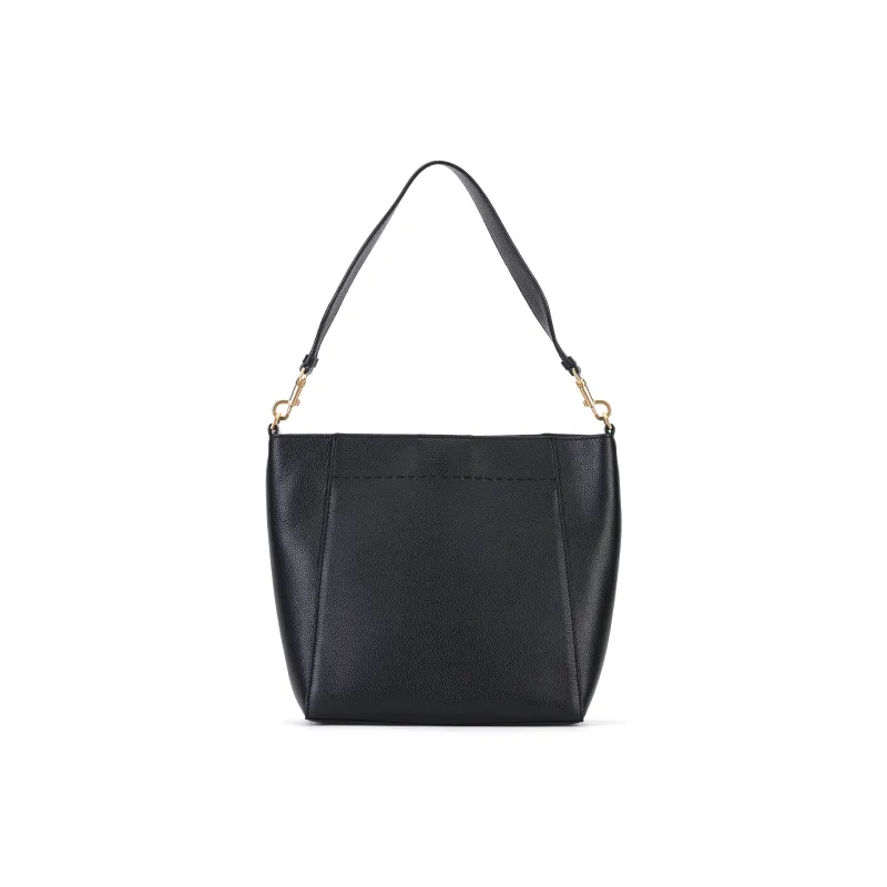 TORY BURCH McGraw Cow Leather Hobo Bucket Bag, One Shoulder Handbag Tubas Women's Black-2