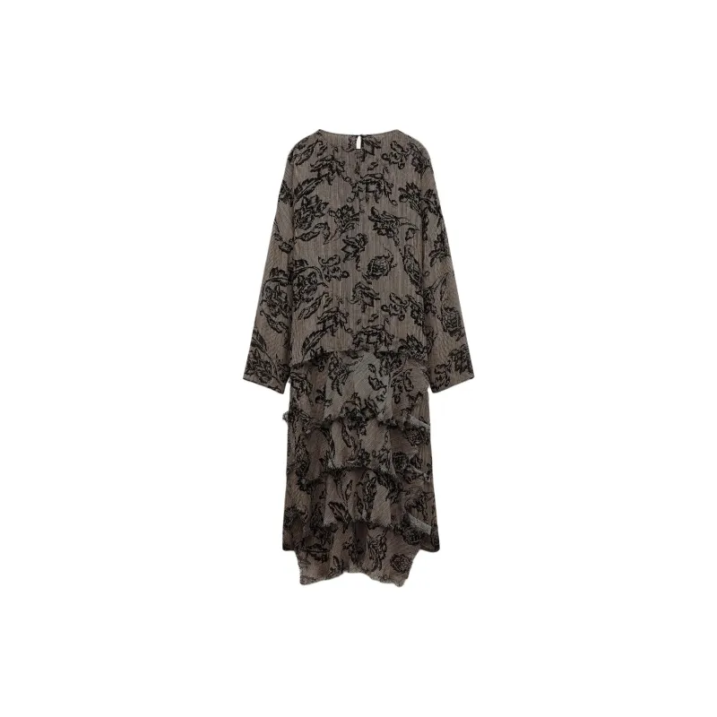 ZARA ZW Series Long-Sleeved Dresses Women's Beige/Black-1