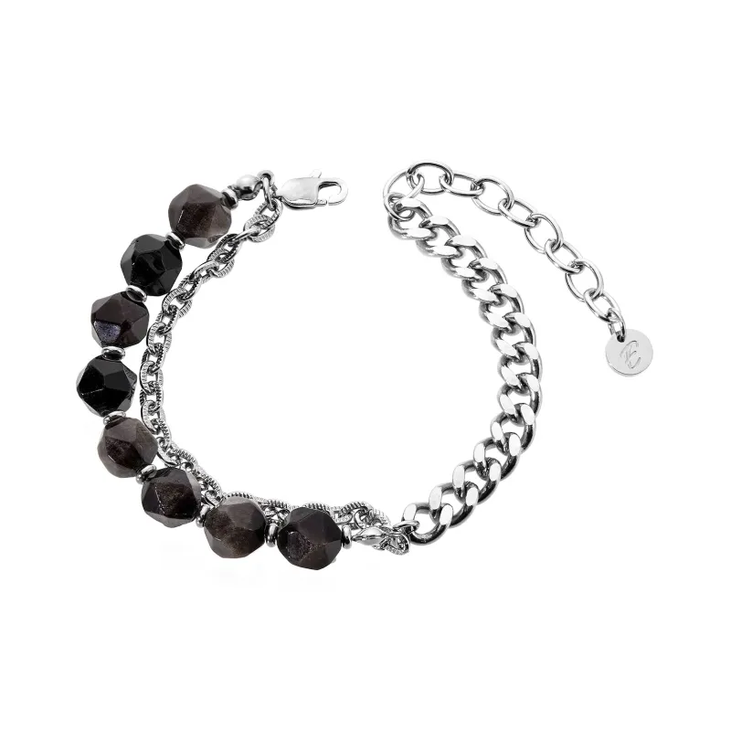 ENFANTIN Stainless Steel Silver Sheen Obsidian Bracelets Unisex-0