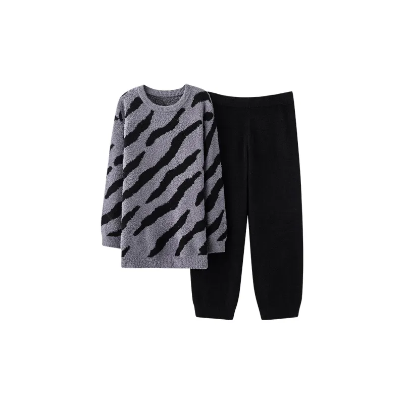 Qiao Ni Tong Pajama Set Men's Black White-2