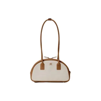 JOSEPH&STACEY Cotton Canvas Bowling Bag Shoulder Bag Women's Ivory With Mountain Walnut Brown