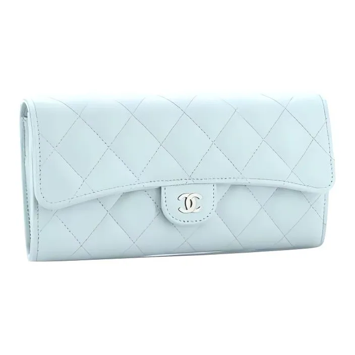 CHANEL 22P Grain Embossed Calfskin & Metal Card Holder, Wallet Women's Blue-1