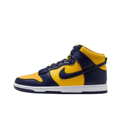 Nike Dunk High Anti Slip Wear Resistant High Top Skateboard Shoes Unisex Blue Yellow