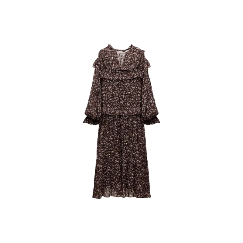 ZARA ZW Series Long-Sleeved Dresses Women's Red Purple-1