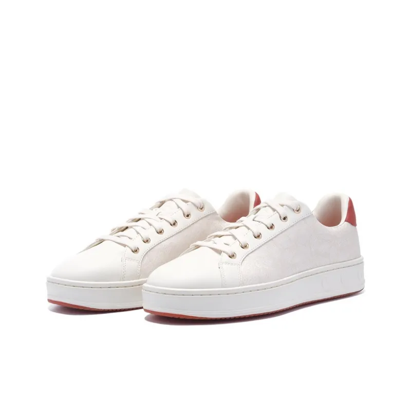 LI NING 1990 Coverage Anti Slip And Wear Resistant Low Top Skateboard Shoes Women's White Red-1