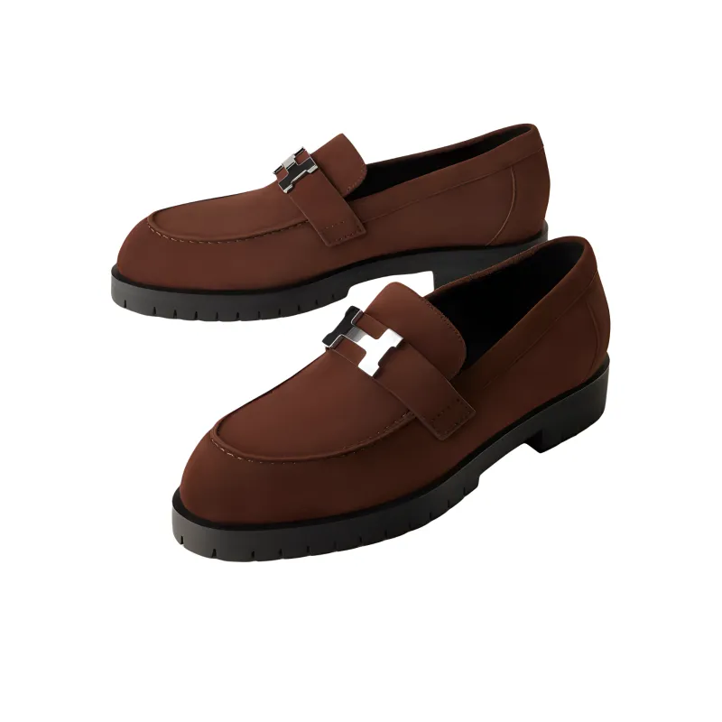 HERMES Faubourg Loafers Women's Chocolate Brown-2