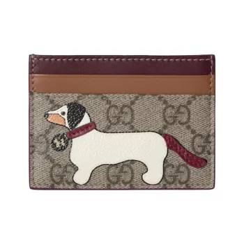 GUCCI Coated Fabric Card Holder Unisex Burgundy & Dark Brown