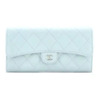 CHANEL 22P Beaded Embossed Calfskin With Metal Accents Card Holder Wallet Women's Blue