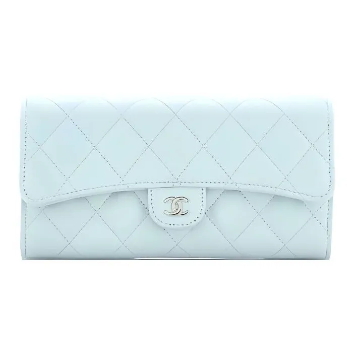 CHANEL 22P Grain Embossed Calfskin & Metal Card Holder, Wallet Women's Blue-0