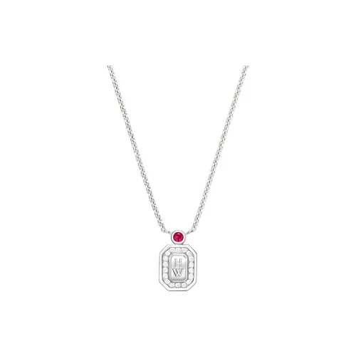 HARRY WINSTON Logo Series 18K White Gold Ruby Platinum Diamond Necklaces Women's Silver