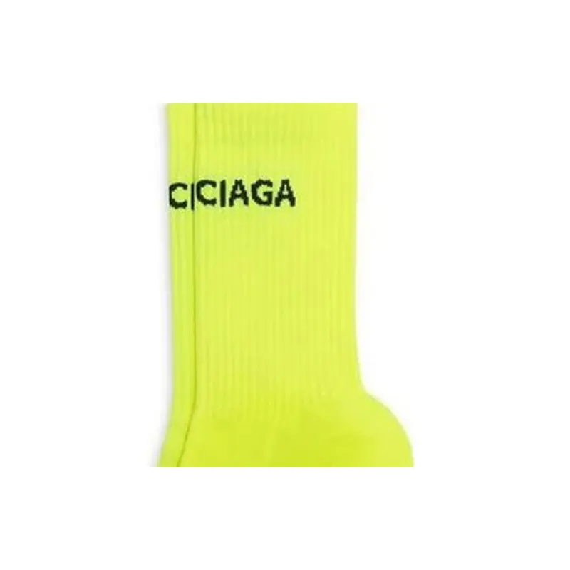 Balenciaga Logo Socks Neon Yellow/Black-4