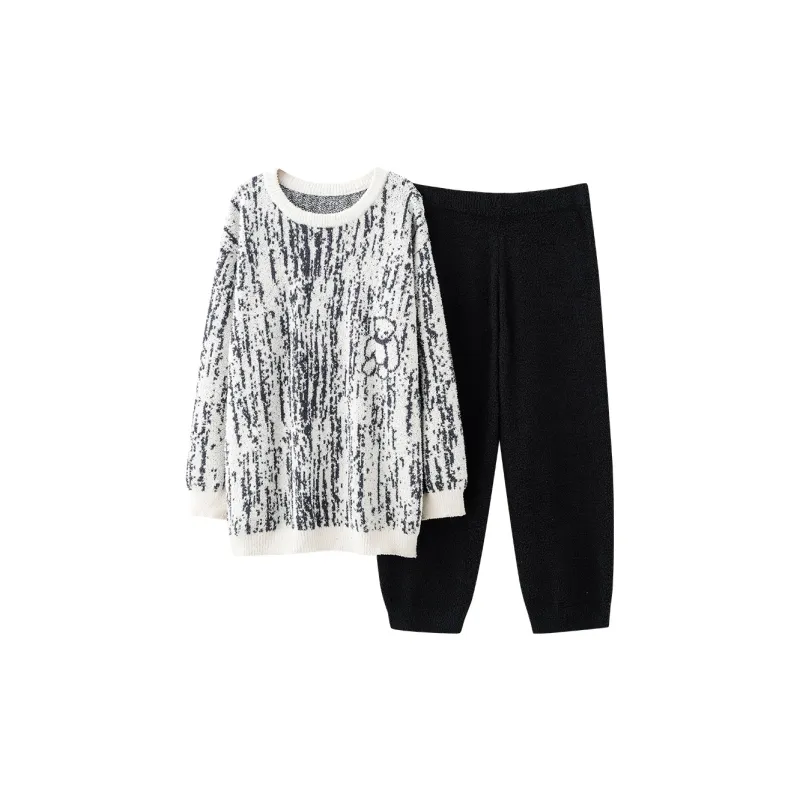 Qiao Ni Tong Pajama Set Men's Black White-5
