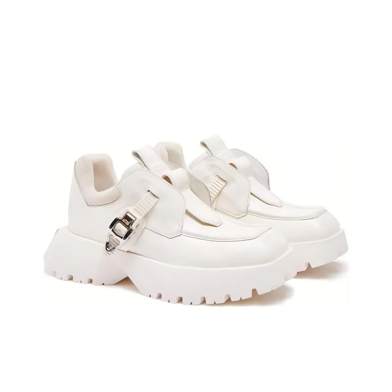 Cabbeen Preppy Style Loafers 4cm Women's White-3