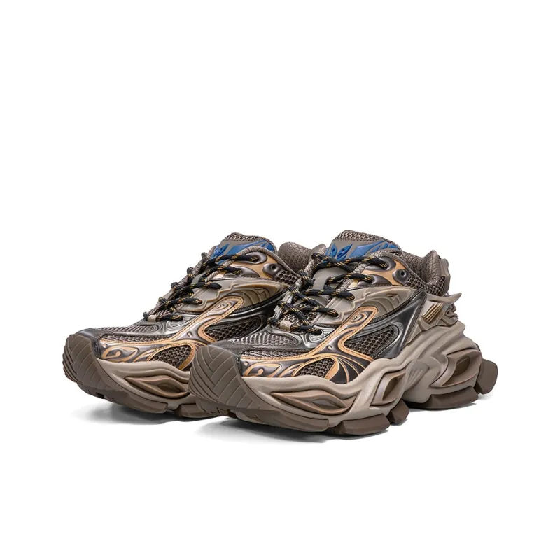 OGR Cross Eyed GAZE MAX Anti Slip And Wear Resistant Height Increasing Low Top Chunky Sneakers Unisex Brown-2