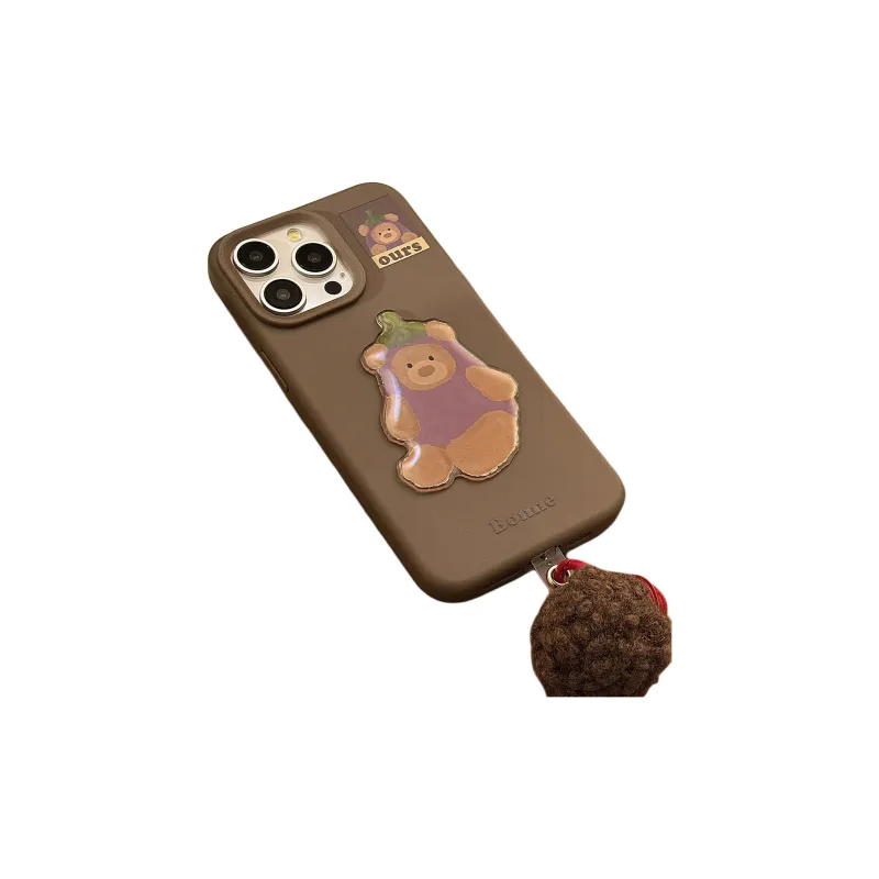 Cuttlefish Grid TPU Material Ins Eggplant Bear DIY Creative Phone Case Compatible With Apple 16/15/14/13/12/11-7