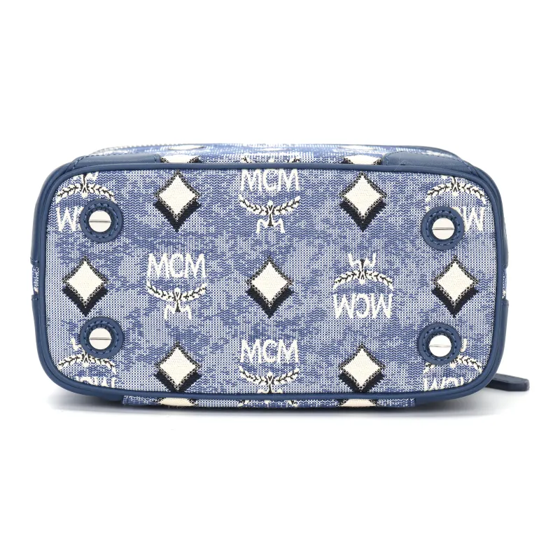 MCM Fabric, Nappa Leather Crossbody One Shoulder Handbag, Makeup Bag Trumpets Women's Denim Blue-3