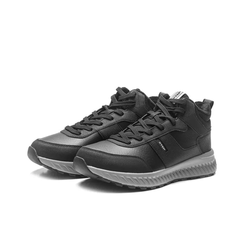 XTEP Slip Resistant Water Resistant Height Increasing High Top Casual Shoes Men's Black-2