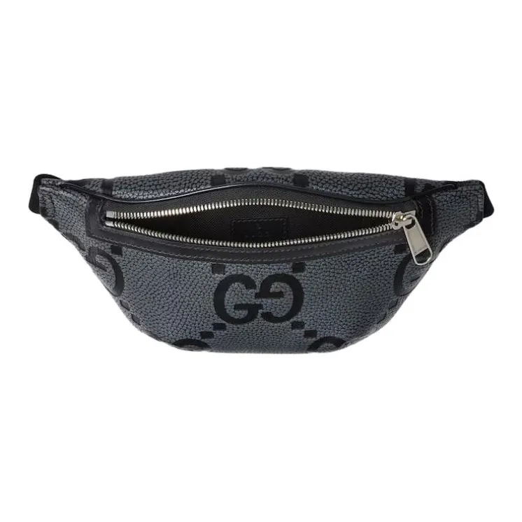 GUCCI Grained Leather Fanny Pack Small Size Men's Black Gray Color-4