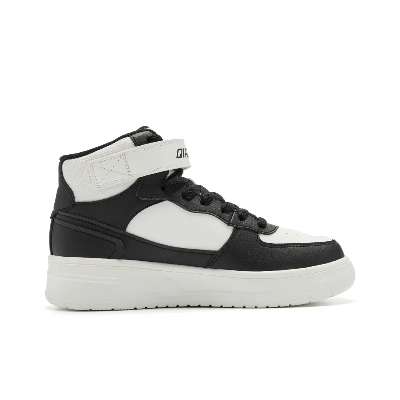 QIAODAN Coverage Slip Resistant Balance High Top Skateboard Shoes Women's Black Ivory-1