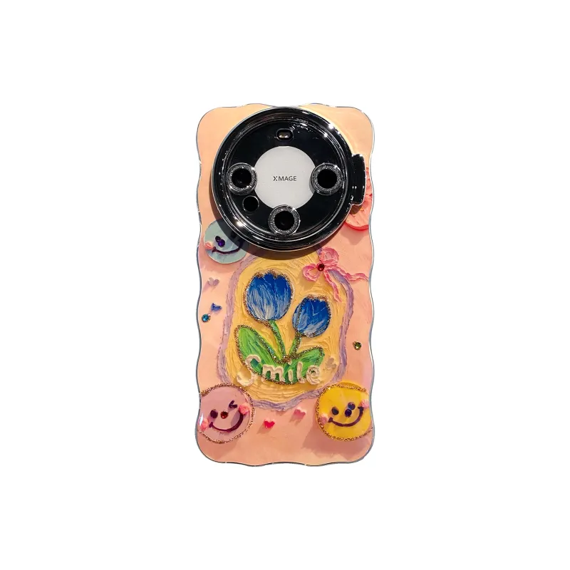 ZHUOJI PC Material Lens Stand Twisted Edge Smile Smiley Face Phone Case Compatible With Huawei MATE60 PRO-2