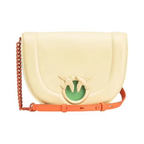 PINKO Click Series Leather Shoulder Bag Crossbody Bag Women's Haycolor With Mint Green And Orange Accents