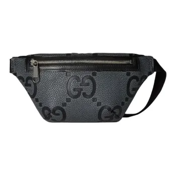 GUCCI Grained Leather Fanny Pack Small Size Men's Black Gray Color