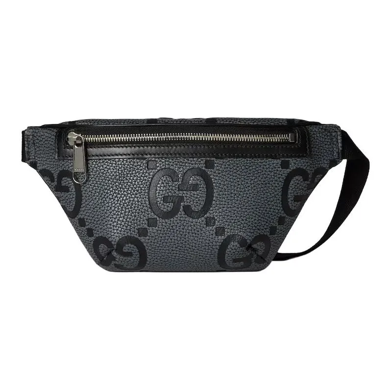 GUCCI Grained Leather Fanny Pack Small Size Men's Black Gray Color-0