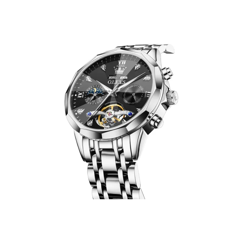 OLEVS Play The Cool Series Mechanical Movement Stainless Steel Watchband Watch Men's Watches Black Dial-1