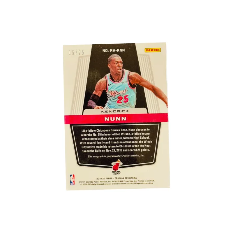 PANINI Nunn Heat Star Player Signature 25/25 Obsidian Collection Grade Ready Player Card Sports Cards 1 Pc-1
