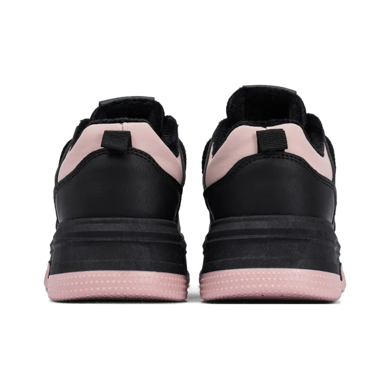 RENBEN Warm Height Increasing Low Top Skateboard Shoes Women's Black Pink-4
