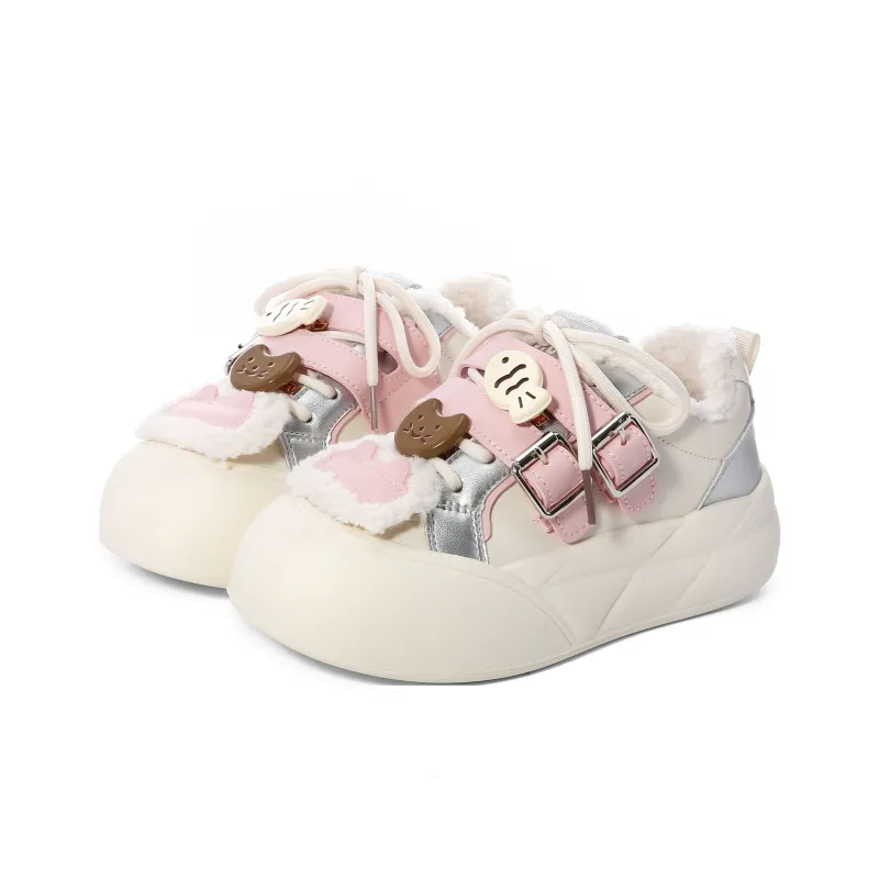 Lovely You Warm Lightweight And Wear Resistant Low Top Skateboard Shoes Women's Beige Silver Pink-26