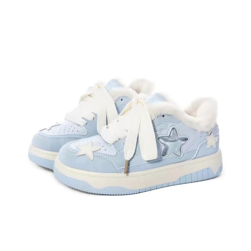Anime Story Anti Slip Wear Resistant Lightweight Breathable Low Top Skateboard Shoes Women's Cream Blue Box Included-19