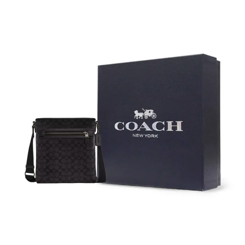 COACH Jacquard With Calfskin Shoulder Bag Crossbody Bag Medium Size Men's Charcoal & Black-4