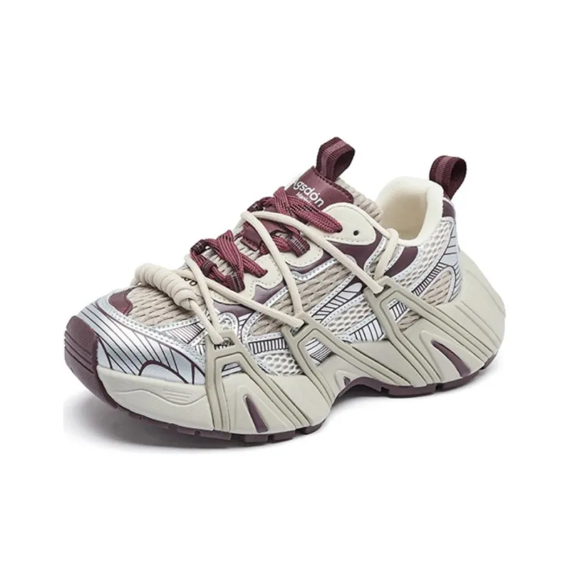 AGSDON Breathable Low-Top Chunky Sneakers Women's Angla Red-1
