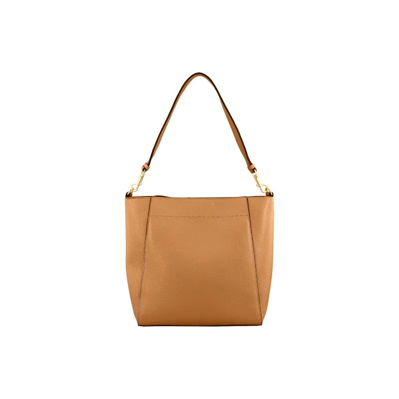 TORY BURCH McGraw Litchi Grain Cow Leather Bucket Bag Hobo Bag Shoulder Bag Handbag Regular Women's Brown-2