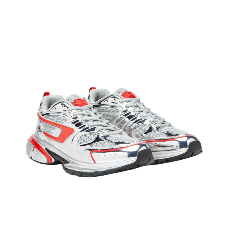 DIESEL S-Serendipity Pro-X1 Low-Top Casual Shoes Men's Silver Red-2