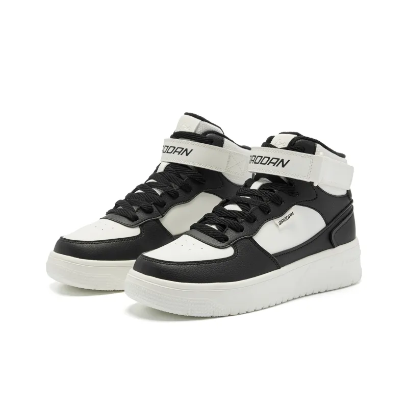 QIAODAN Coverage Slip Resistant Balance High Top Skateboard Shoes Women's Black Ivory-2