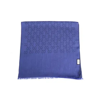 GUCCI Double G Jacquard Fringed Wool Scarf 'Dark Blue'