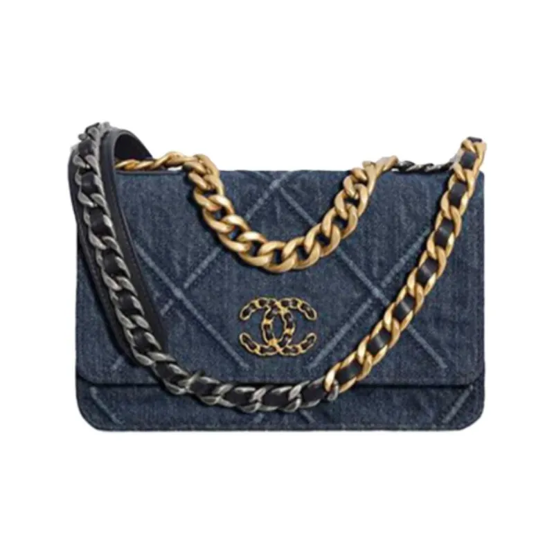 CHANEL 19Bag Denim Shoulder Bag, Crossbody Bag Women's Blue-0