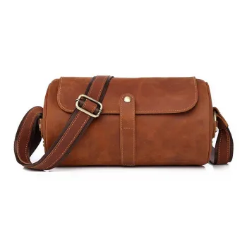 DOSRFINI Cow Leather Cylinder Bag Crossbody Bag Regular Men's Brown