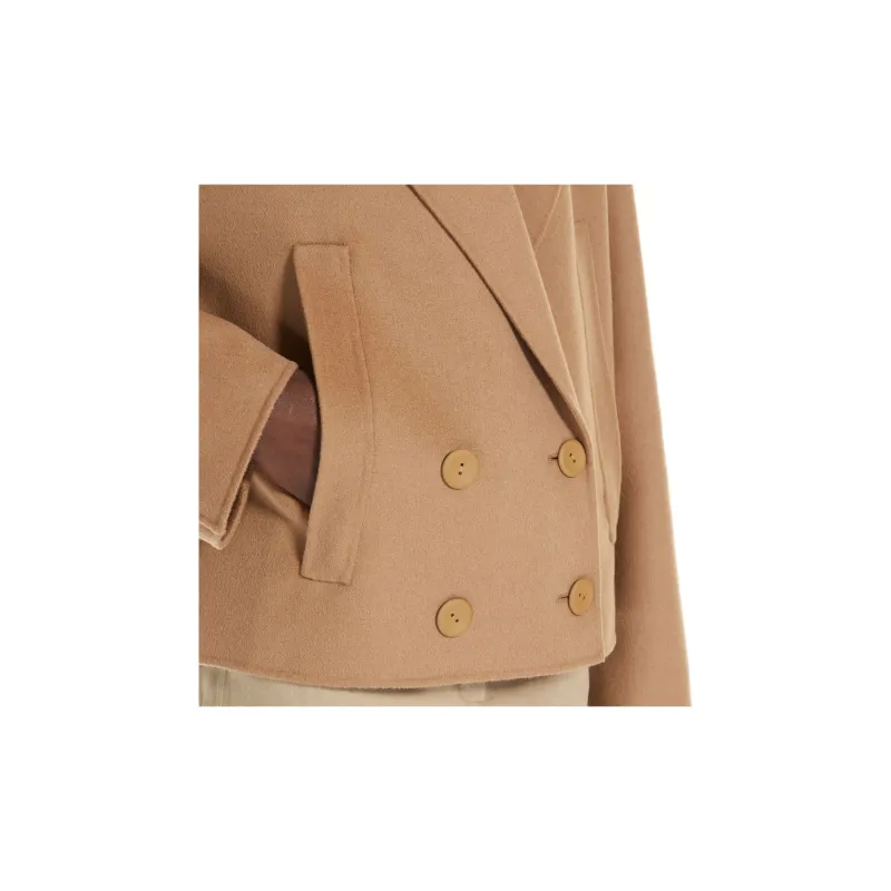 MaxMara Celso Collection Double Breasted Pea Coat In Wool, Silk And Cashmere Jackets & Coats Women's Camel-2