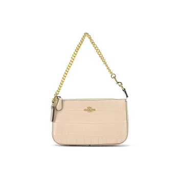 COACH Nolita Crocodile Embossed Leather Handbag, Shoulder Bag Trumpets Women's Gold With Ivory
