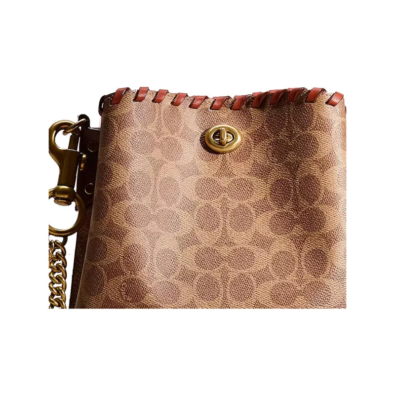 COACH Willow Coated Canvas Bucket Bags Shoulder Bag Crossbody Bag Women's Brass With Brown And Rusty Red Accents-3