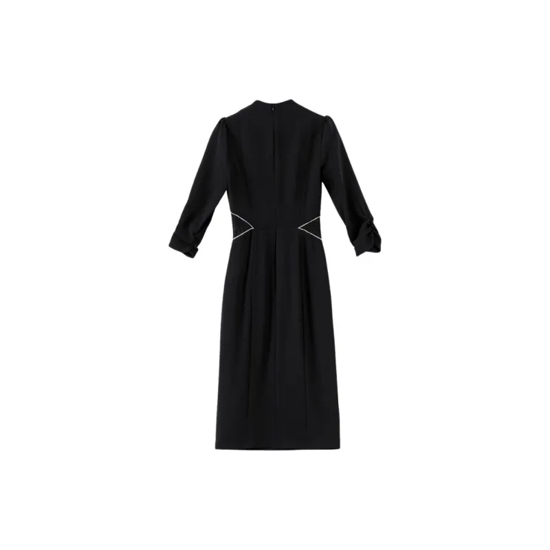Late White Long Sleeved Dresses Women's Black-3