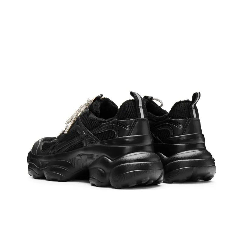 Staccato Abrasion Resistant Low Top Platform Height Increasing Chunky Sneakers Women's Urban Chic Black-4