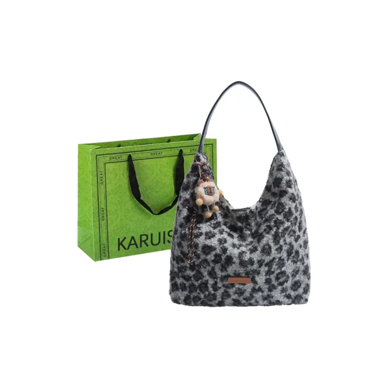 KARUISHA Woolen Shoulder Bag Regular Women's White Leopard Print/Brown Leopard Print/Black Leopard Print-8