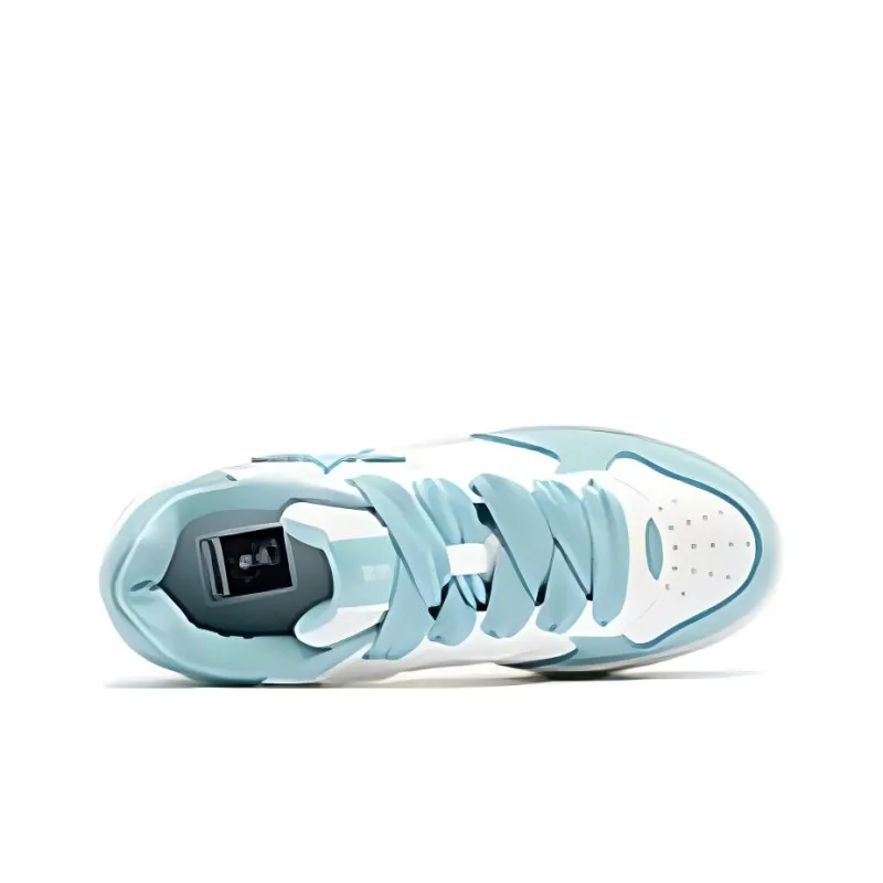 QIAODAN Anti Slip Wear Resistant Low Top Skateboard Shoes Women's Cyan White-3