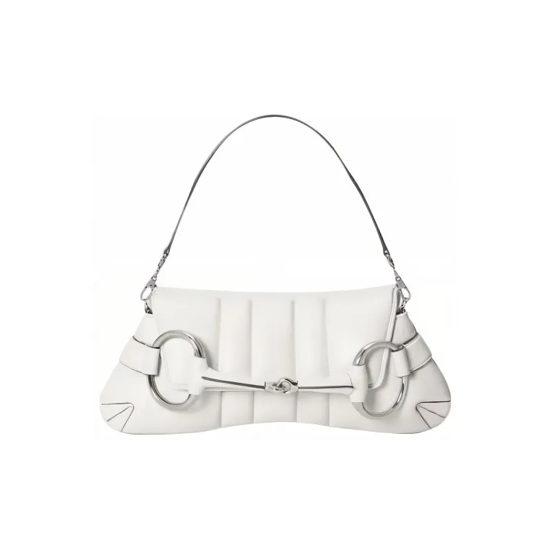 GUCCI Horsebit 1955 Leather Reproduction Shoulder Bag Shoulder Bag Clutch Women's White-0